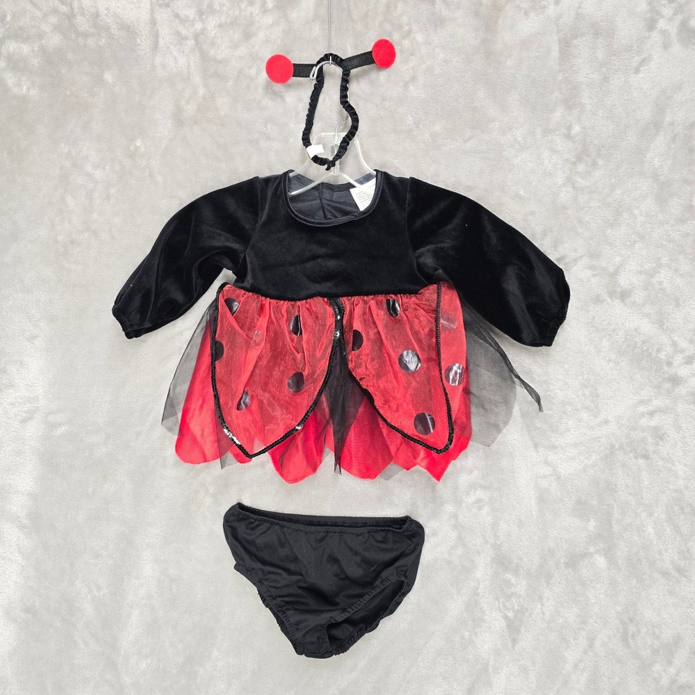 Ladybug Costume Girl 0-9 Months Red Black Velvet Tulle Wings 3pc Set